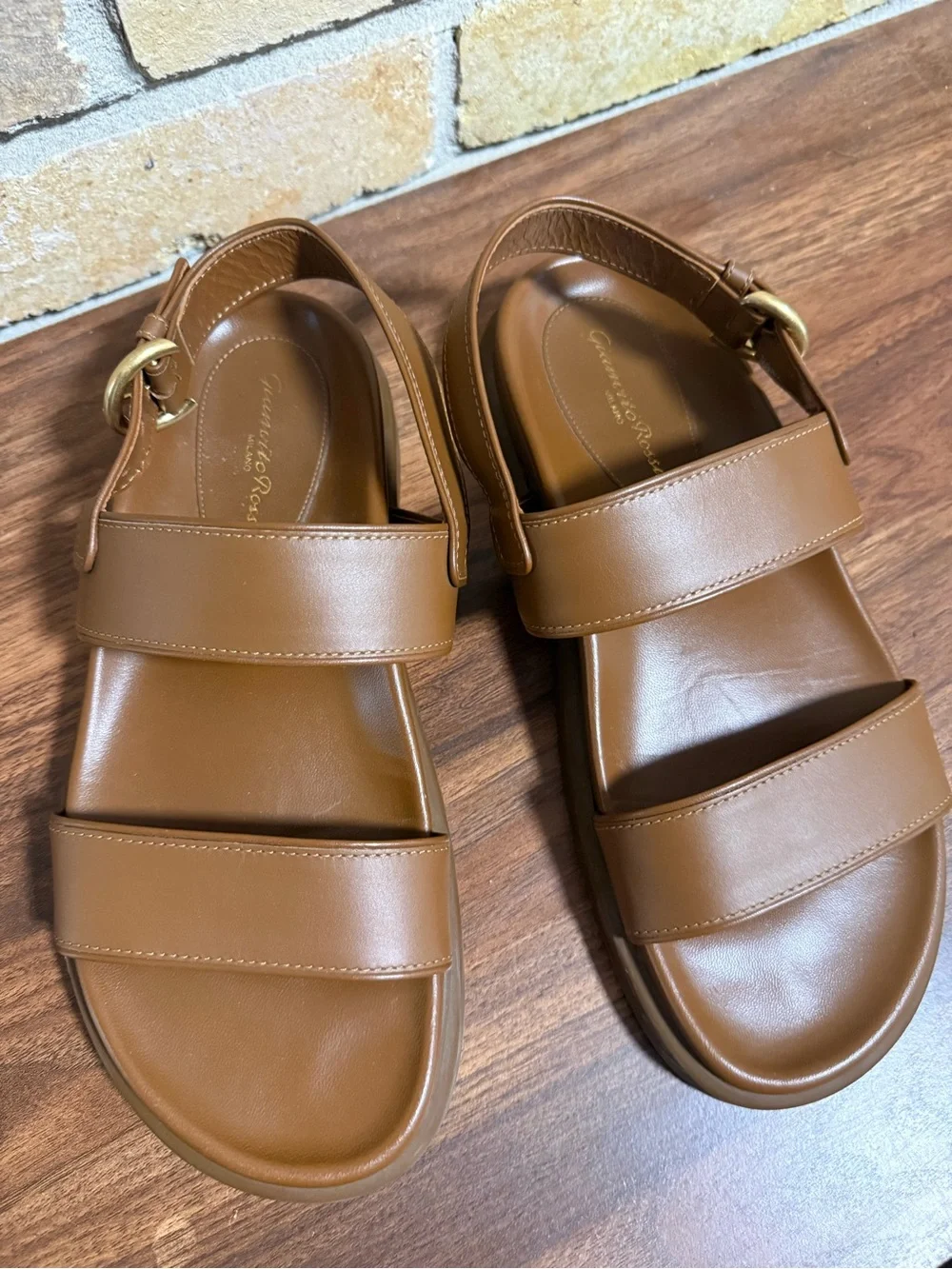 Gianvito Rossi Tan Leather Double-Strap Platform Sandals size 38